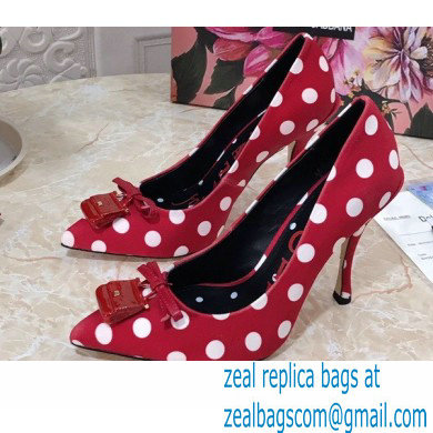 Dolce & Gabbana Heel 10.5cm Leather Dot Print Sicily Pumps Red 2021